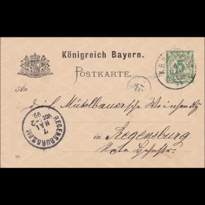 Bayern: Ganzsache 1899 nach Regensburg