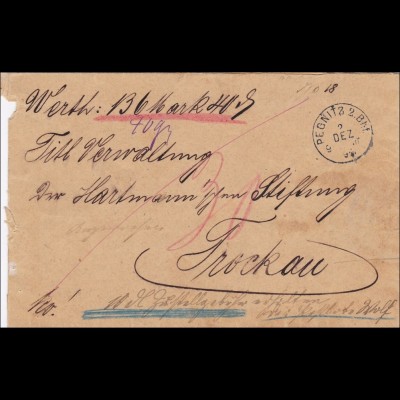 Bayern: 1890: Wertbrief von Pegnitz nach Trockau