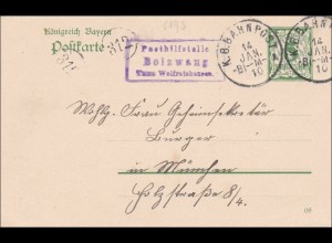Bayern: 1910, Ganzsache von Posthilfsstelle Bolzwang nach München