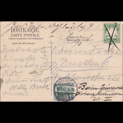 Bayern: 1907, Postkarte nach Dresden von der Odeon Bar in München