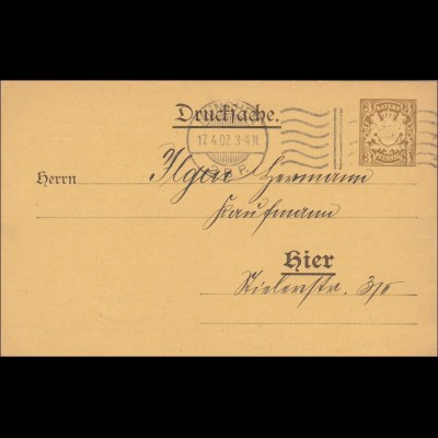 Bayern: Ganzsache Drucksache Ortskarte München als Wahlkarte 1907
