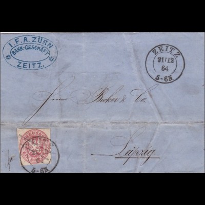Preussen: Brief von Zeitz, 1864 nach Leipzig 1864, inkl. Text