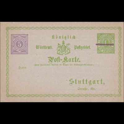 Württemberg: Ganzsache Postkarte Königlich Württembergisches Postgebiet