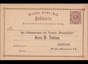 Ganzsache/Postkarte mit Adresse eingedruckt Berlin Verein Frauenheim