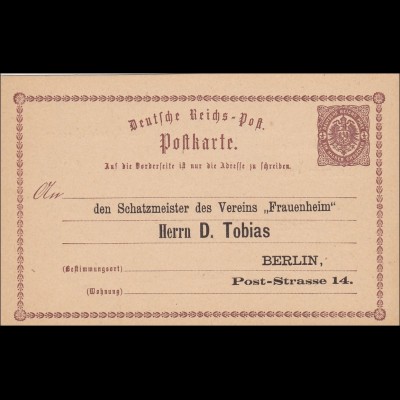 Postkarte mit Adresse eingedruckt Berlin Verein Frauenheim