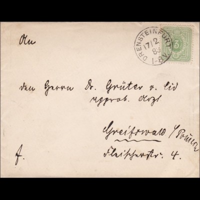 Brief von Drensteinfurt nach Greifswald Pommern