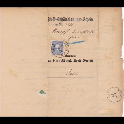 Post-Behändigungs Schein Schmalwalden 1877