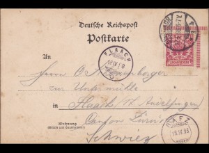 Postkarte Eckrand - von Eisenach in die Schweiz 1898