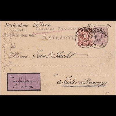Ganzsache als Nachnahme von Flensburg nach Süder Brarup 1885