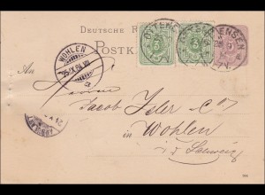 Ganzsache von Ottensen nach Wohlen/Schweiz 1884