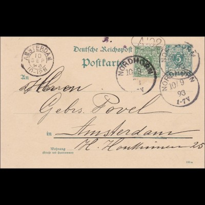 Ganzsache von Nordhorn nach Amsterdam 1893