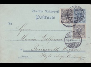 Ganzsache von Magdeburg/Sudenburg nach Ungarn 1900
