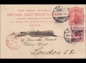 Englische Antwortganzsache von Gera nach London 1893