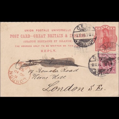 Englische Antwortganzsache von Gera nach London 1893