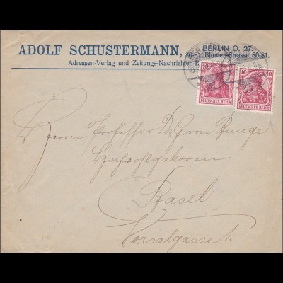 Germania: Brief von Berlin nach Basel 1902 - Zeitungsnachrichten, 1 Marke Perfin