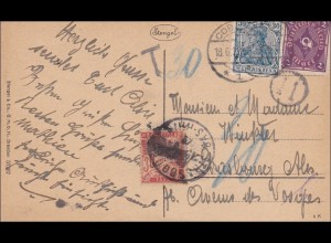 Germania: Ansichtskarte Coburg in die Vogesen Frankreich - Nach Taxe - 1922