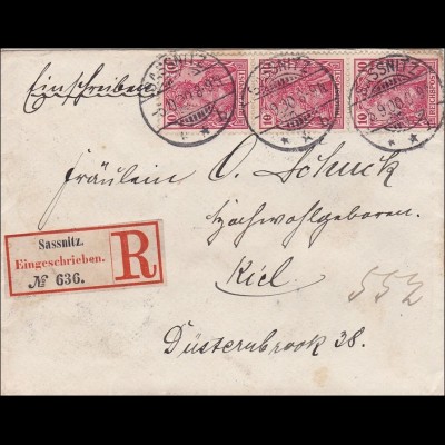 Germania: Brief von Sassnitz nach Kiel 1900