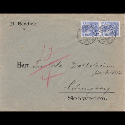 Germania: Brief von Lübeck nach Schweden 1902, MiNr. 57 MeF