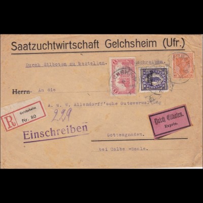 Germania: LANDZUSTELLUNG: Brief Saatzuchtwirtschaft Gelchsheim-Gottesgnaden 1921