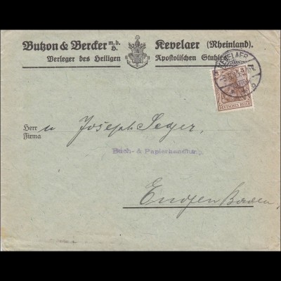 Germania: Brief Kevelar, Verleger Apostolisches Buchs u. Kriegers Festbuch 1915