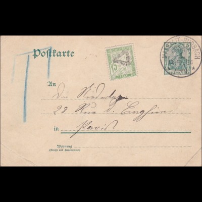 Germania: Ganzsache von Malstadt-Burbach 1909 ins Ausland - Nach Taxe