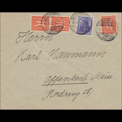 Infla: Brief von Bleichenbach nach Offenbach 1922, MiNr. 149aI !!!