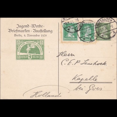 Weimar: Ganzsache Postkarte Briefmarkenausstellung Wiesbaden 1928 nach Holland
