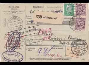 Weimar: Paketkarte von Offenbach in die Schweiz 1929