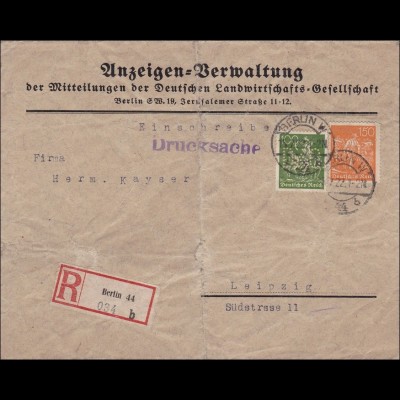 Inflation: Einschreiben von Berlin nach Leipzig als Drucksache 1922