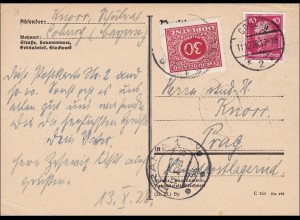 Weimar: Postkarte von Coburg nach Prag mit Nachgbühr 1928