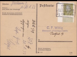 Weimar: Postkarte von Coburg-Lauscha nach Steinach 20.1.1933