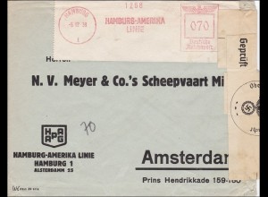 III. Reich: Hamburg-Amerika Linie Freistempel und Zensur nach Amsterdam 12.1939