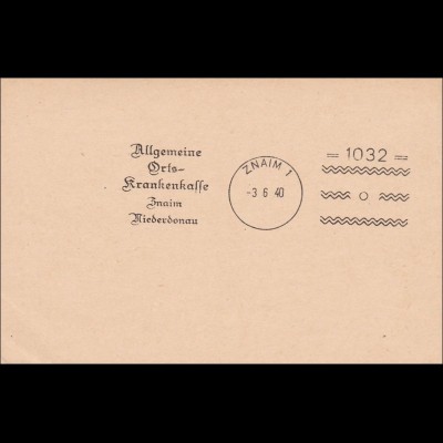 III. Reich: Muster - Werbestempel Druck AOK Znaim 1940, interessant