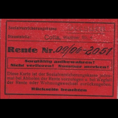 III. Reich: Rentenkarte aus Cotta bei Dresden