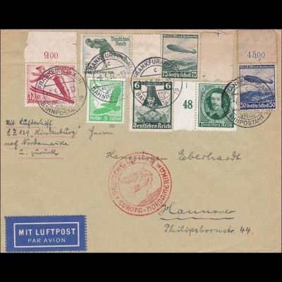III. Reich: Luftpostbrief Frankfurt -Hannover Luftschiff Europa-Nordamerika 1936