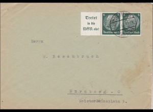 III. Reich: Brief von Waldenburg / Schlesien nach Nürnberg: Werbung 1940
