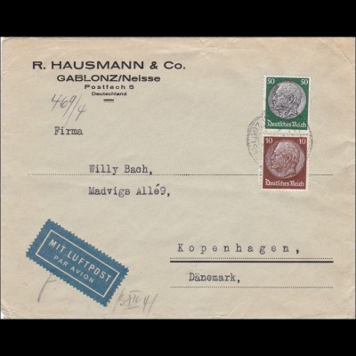 III. Reich: Luftpost Brief von Gablonz/Neisse nach Dänemark mit OKW Zensur
