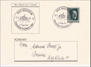 III. Reich: Bad Nauheim nach Passau 1937 mit Sonderstmepel Briefmarken Schau