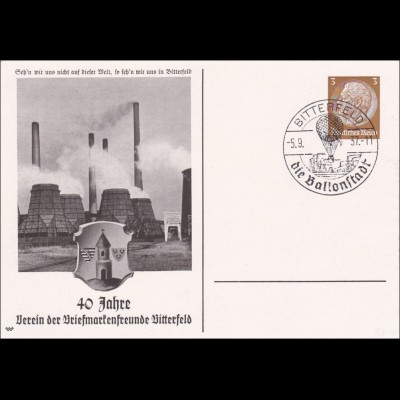 Ganzsache 40 Jahre Briefmarkenfreunde Bitterfeld - Ballonstadt 1937