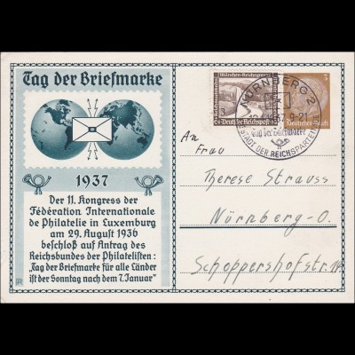 Ganzsache Tag der Briefmarke 1937 von Nürnberg