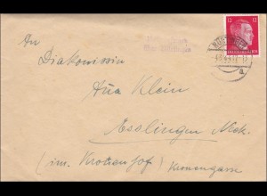 Brief aus Nürtingen mit Agenturstempel Unterensingen 1944