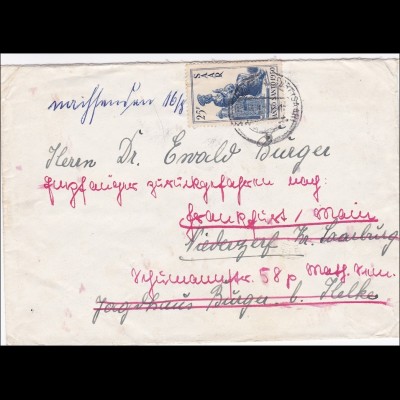 Saar: Brief von Kleinblittersdorf 1950