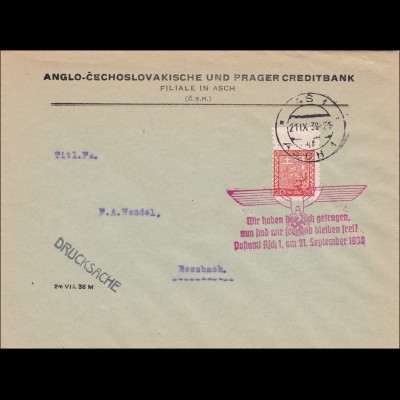 B&M: Brief Asch 1938 als Drucksache nach Rossbach - Propagandastempel