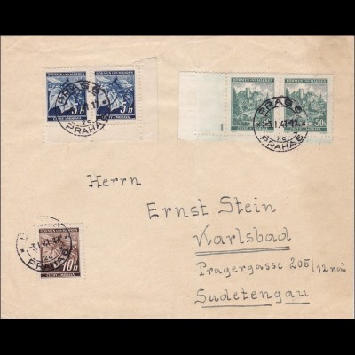 B&M: Brief von Prag nach Karlsbad 1941 mit Eckrändern