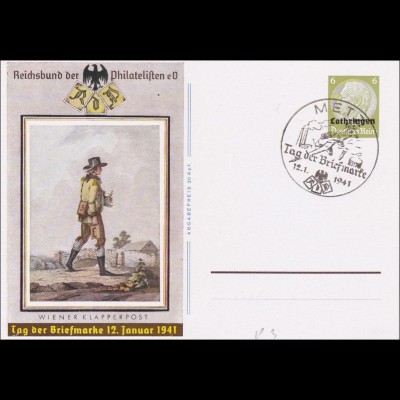 Lothringen: Ganzsache P3, Tag der Briefmarke 1941