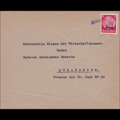 Elsass: Brief aus Burzweiler nach Straßburg 1940
