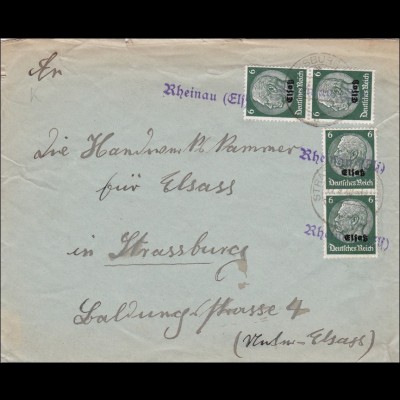 Elsass: Brief aus Rheinau 1940 nach Strassburg - Handelskammer