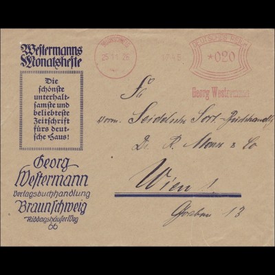 Freistempel: Verlagsbuchhandlung Braunschweig 1926 nach Wien