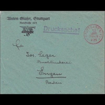 Gebühr bezahlt: Drucksache Brief aus Stuttgart, Franco