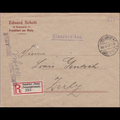 Gebühr bezahlt: Einschreiben von Frankfurt Main/Telegraphenamt nach Zeitz 1923